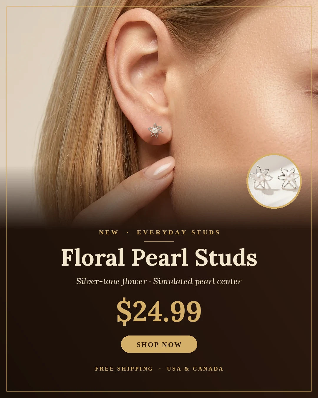 Floral Simulated Pearl Stud Earrings