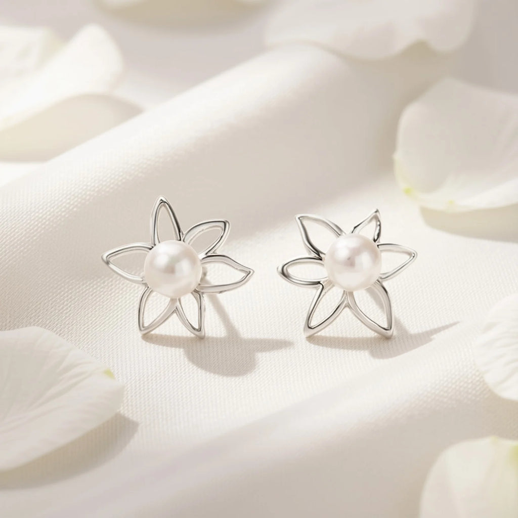 Floral Simulated Pearl Stud Earrings