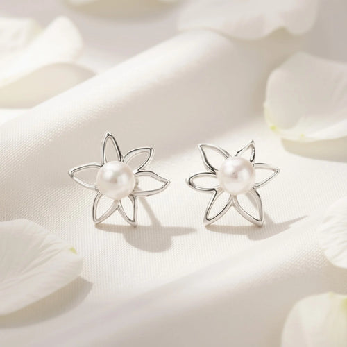 Floral Simulated Pearl Stud Earrings