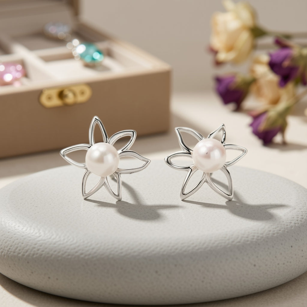 Floral Simulated Pearl Stud Earrings