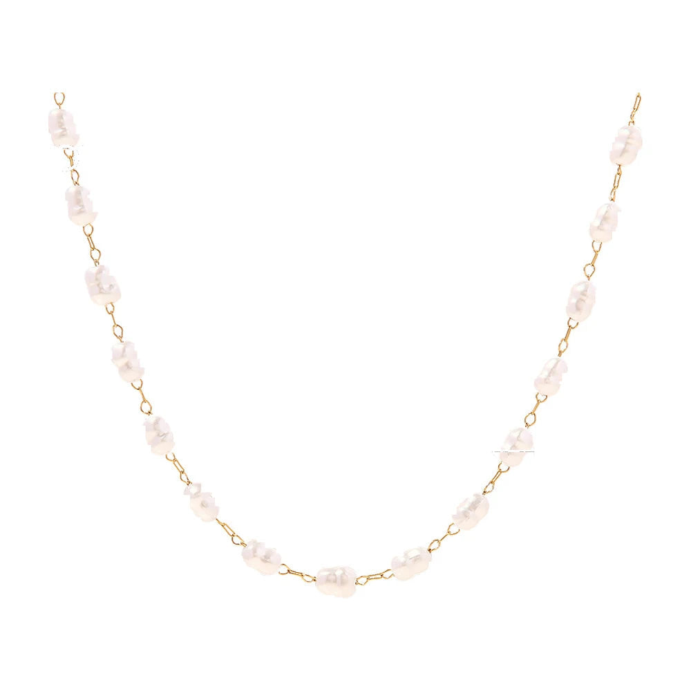 Pearl Cascade Necklace - 18K Gold-Plated Stainless Steel