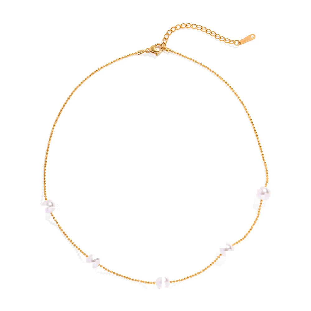 Pearl Cascade Necklace - 18K Gold-Plated Stainless Steel