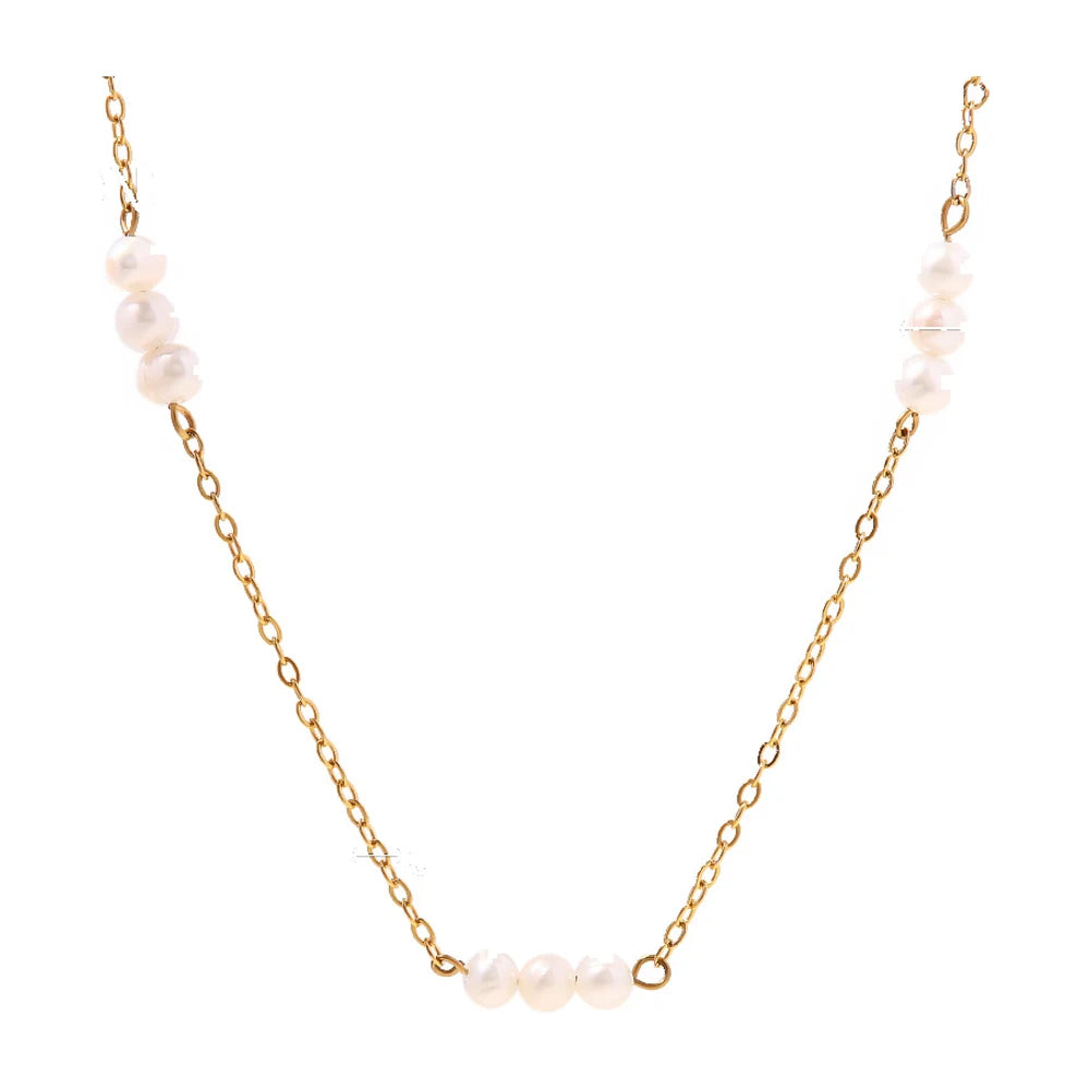 Pearl Cascade Necklace - 18K Gold-Plated Stainless Steel
