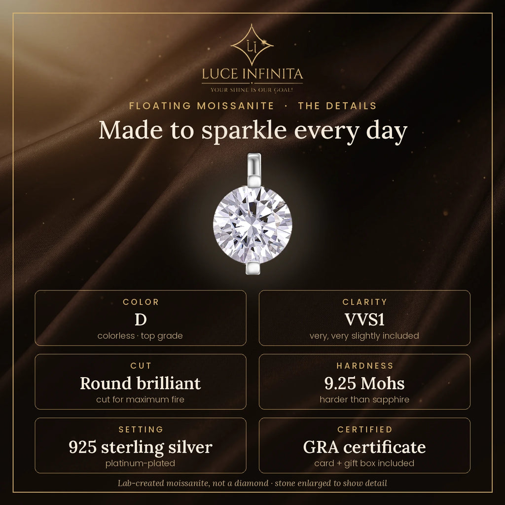 Floating Moissanite Solitaire Necklace - Lab-Created Moissanite, Sterling Silver, GRA Certificate