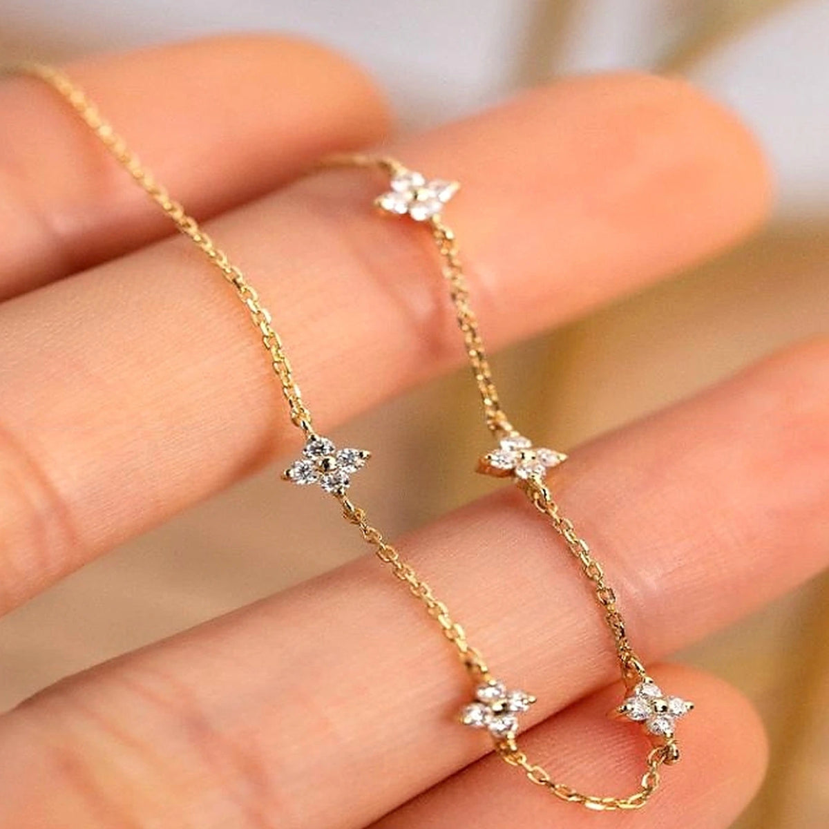 Clover Zircon Station Bracelet