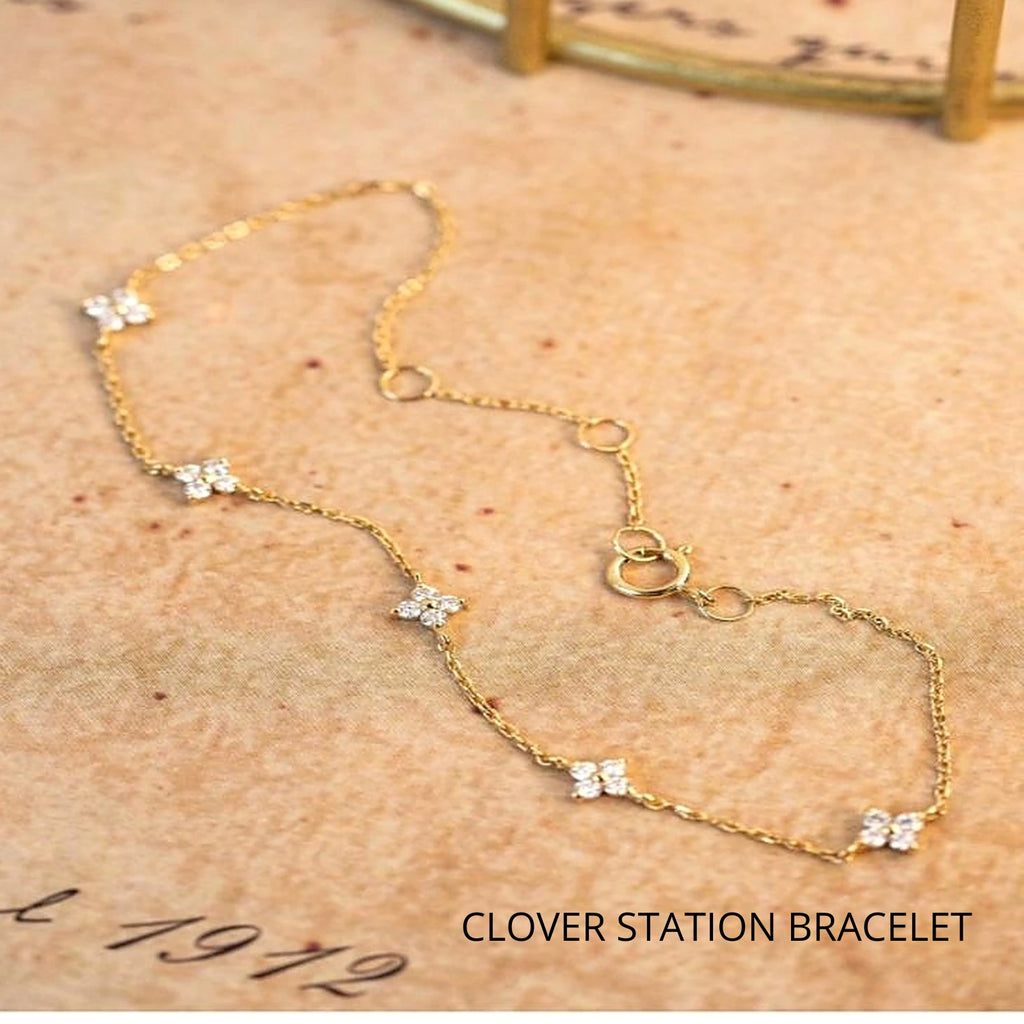 Clover Zircon Station Bracelet