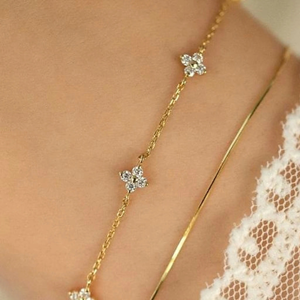 Clover Zircon Station Bracelet