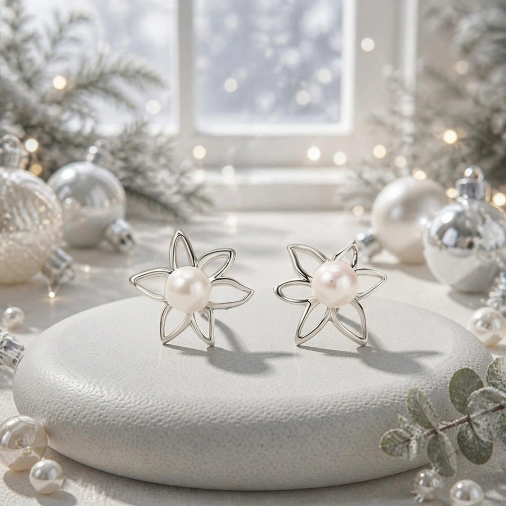 Floral Simulated Pearl Stud Earrings