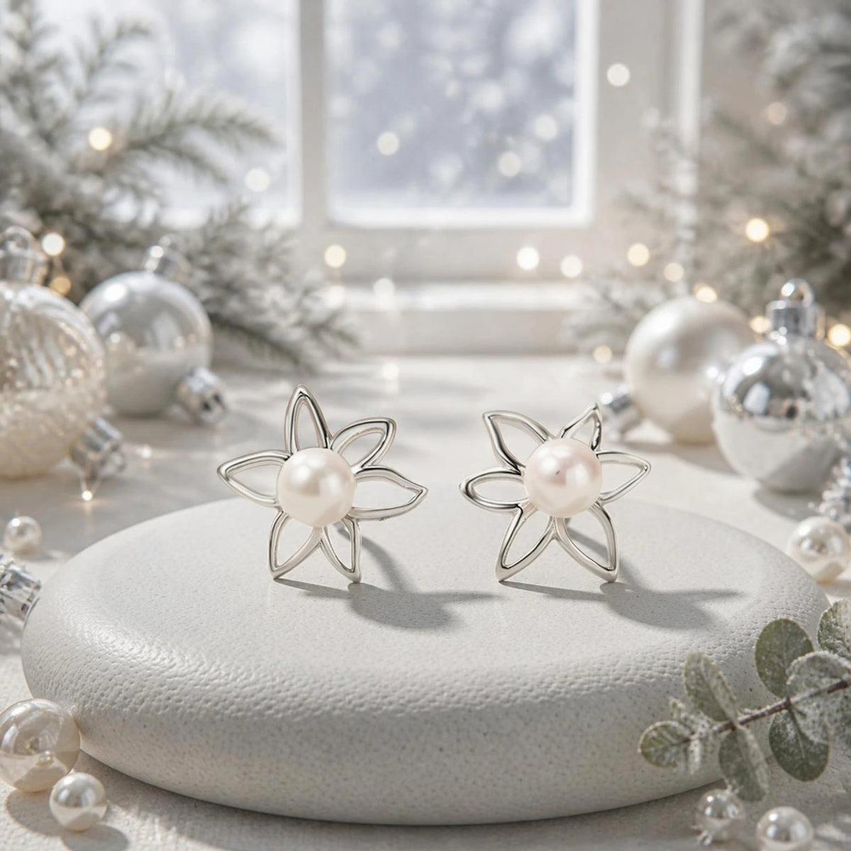 Floral Simulated Pearl Stud Earrings