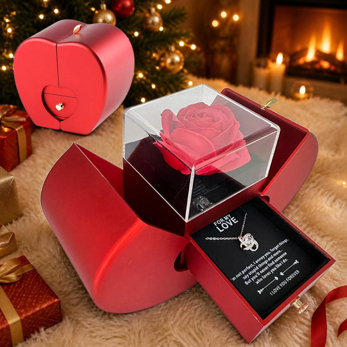 Rose Gift Box with Heart Pendant Necklace