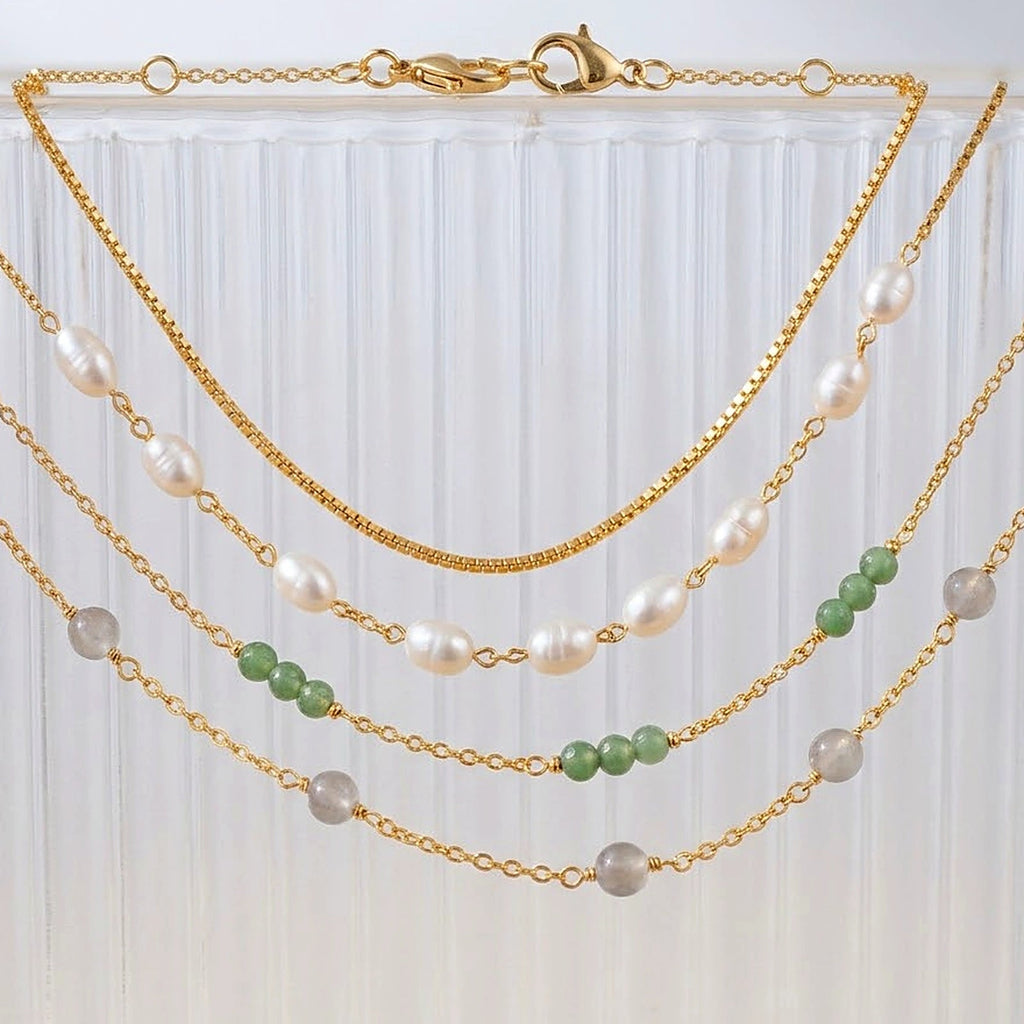 Pearl Cascade Necklace - 18K Gold-Plated Stainless Steel