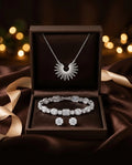 The Sparkle Trio - Stud Earrings + Tennis Bracelet + Sunburst Necklace